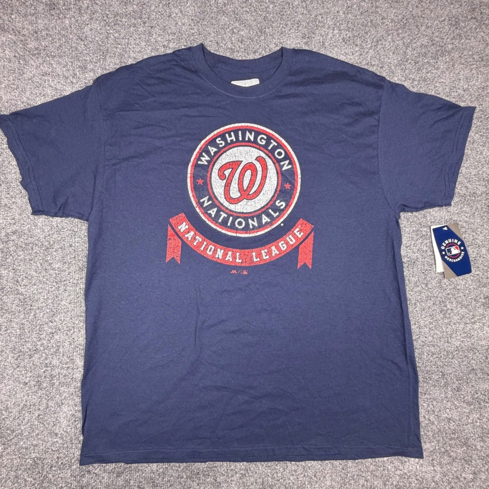 Majestic Washington Nationals T Shirt Mens XL Navy Blue MLB Baseball Graphic Tee